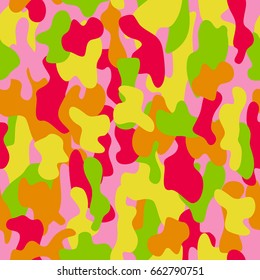 Camouflage seamless pattern. Colorful fashion trend. Bright abstract background.