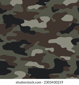 Camouflage seamless pattern design, vector graphics for men and women, khaki green and brown camo print, military uniform theme, minimalistic background repeat