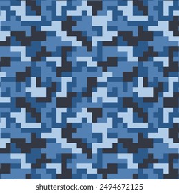 Camouflage seamless pattern for fabric print. digital pixel tiles. Woodland military textile. Modern camo uniform for war soldiers. Multicolor militaristic wallpaper. Vector design.