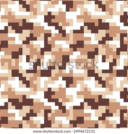 Camouflage seamless pattern for fabric print. digital pixel tiles. Woodland military textile. Modern camo uniform for war soldiers. Multicolor militaristic wallpaper. Vector design.