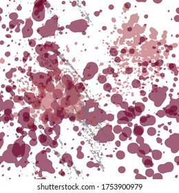 Camouflage Seamless Pattern. Fashion Concept. Distress Print. Bordo, Pink Illustration. Dirty Surface Textile. Ink Stains. Spray Paint. Splash Blots. Artistic Creative Vector Background.
