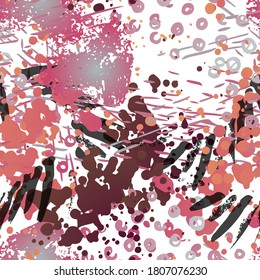 Camouflage Seamless Pattern. Fashion Concept. Distress Print. Bordo, Pink Illustration. Trending Surface Textile. Ink Stains. Spray Paint. Splash Blots. Artistic Creative Vector Background.