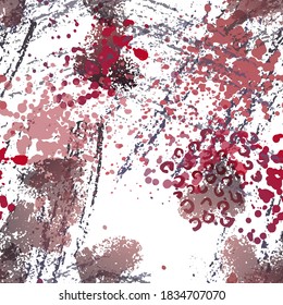 Camouflage Seamless Pattern. Fashion Concept. Distress Print. Bordo, Pink Illustration. Urban Surface Textile. Ink Stains. Spray Paint. Splash Blots. Artistic Creative Vector Background.