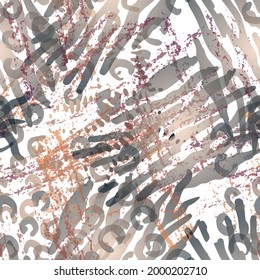 Camouflage Seamless Pattern. Fashion Concept. Distress Print. Ochra, Sepia Illustration. Glamour Surface Textile. Ink Stains. Spray Paint. Splash Blots. Artistic Creative Vector Background.