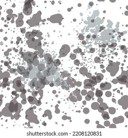 Camouflage Seamless Pattern. Fashion Concept. Distress Print. Black, White Illustration. Urban Surface Textile. Ink Stains. Spray Paint. Splash Blots. Artistic Creative Vector Background.