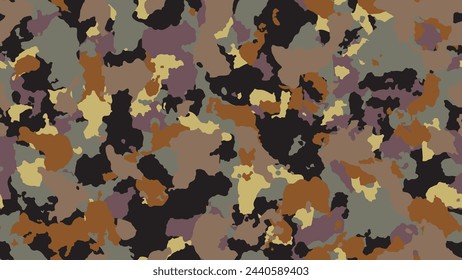 Camouflage seamless pattern. Fashion military texture. Abstract camo backgound. Brown bright flyer. Colorful vector illustration. Combat fabric design.