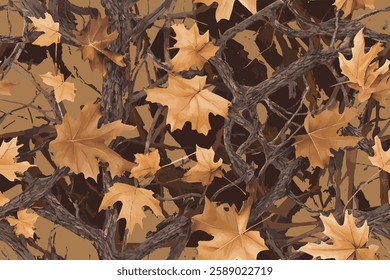 Camouflage seamless pattern. Forest real tree camouflage design. Hunting camouflage.