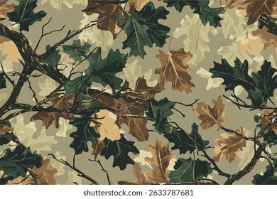 Camouflage seamless pattern. Forest real tree camouflage design. Hunting camouflage.