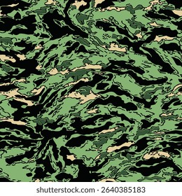 Camouflage seamless pattern. Forest real tree camouflage design. Hunting camouflage. Tiger stripe pattern. Tiger stripe camouflage pattern