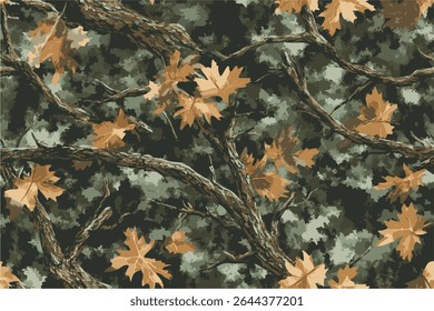 Camuflagem padrão sem emenda. Floresta real projeto de camuflagem de árvore. Caça à camuflagem. Textura de carvalho. Projeto de padrão de casca de árvore. Fundo de caça