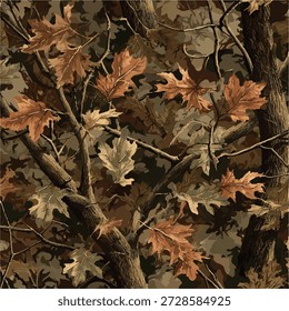 Camuflaje sin patrón. Diseño de camuflaje de árbol real del bosque. Camuflaje de caza. Fondo de camuflaje de Vector con textura de bosque de árboles.