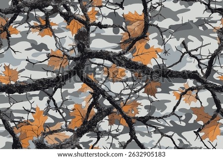 Camouflage seamless pattern. Forest real tree camouflage design. Hunting camouflage. Army hunting camouflage background. Hunting gear