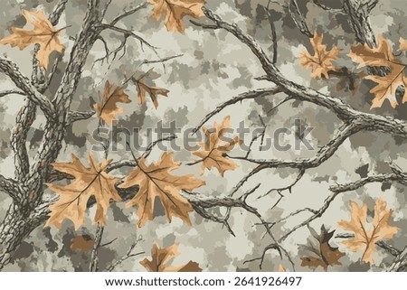 Camouflage seamless pattern. Forest real tree camouflage design. Hunting camouflage.