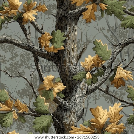 Camouflage seamless pattern. Forest real tree camouflage design. Hunting camouflage. Army hunting camouflage background. Real Tree Pattern.
