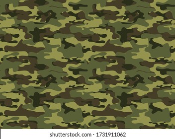 
Camouflage seamless pattern. Green military background. Print on fabric on paper. Modern vector design.