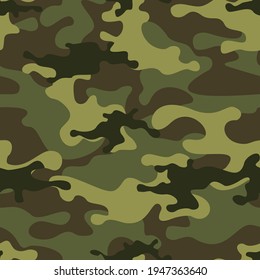 
Camouflage nahtloses Muster aus grünen Flecken. Abstrakter Camo. Endlose militärische Struktur. Druck auf Stoff, Textilien, Kleidung. Vektorgrafik