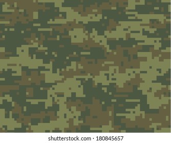 Camouflage seamless pattern. Green-brown colors and pixelated (digital) forms.