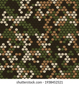 Camouflage seamless pattern from hexagonal elements. Abstract camo. Print on fabric for clothes .. Vector illustration.