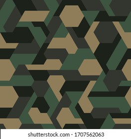 Camouflage seamless pattern with hexagonal endless geometric camo ornament. Abstract modern military style background. Template for fabric and fashion print. Vector illustration.