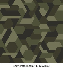 Camouflage seamless pattern with hexagonal endless geometric camo ornament. Abstract modern military style background. Template for fabric and fashion print. Vector illustration.