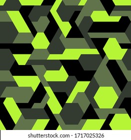 Camouflage seamless pattern with hexagonal endless geometric camo ornament. Abstract modern military style background. Template for fabric and fashion print. Vector illustration.