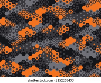 Camouflage seamless pattern with hexagonal geometric dotted texture. Abstract modern endless military ornament for fabric and fashion textile print. Vector background.