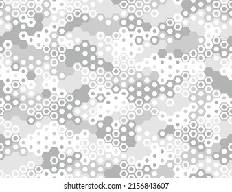 Camouflage seamless pattern with hexagonal geometric dotted texture. Abstract modern endless military ornament for fabric and fashion textile print. Vector background.