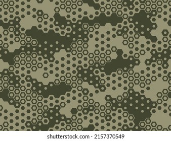 Camouflage seamless pattern with hexagonal geometric dotted texture. Abstract modern endless military ornament for fabric and fashion textile print. Vector background.