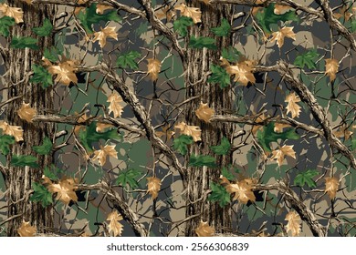 Camouflage seamless pattern. Hunting camouflage background. Vector tree hunting camouflage woodland pattern. Deer hunting camo