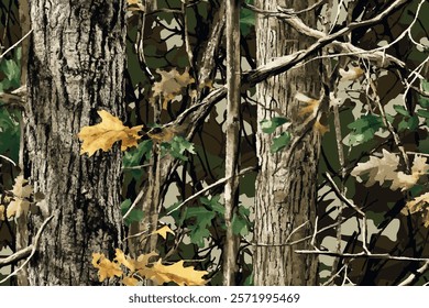 Camouflage seamless pattern. Hunting camouflage background.  Vector tree hunting camouflage woodland pattern. Deer hunting camo. 