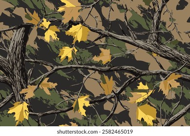 Camouflage seamless pattern. Hunting camouflage background. Vector tree hunting camouflage woodland pattern. Deer hunting camo. Tiger stripe