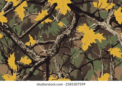 Camouflage seamless pattern. Hunting camouflage background. Vector tree hunting camouflage woodland pattern. Deer hunting camo