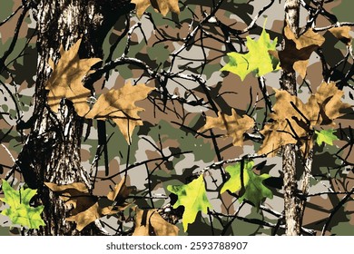 Camouflage seamless pattern. Hunting camouflage background. Vector tree hunting camouflage woodland pattern. Deer hunting camo