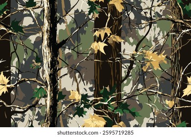 Camouflage seamless pattern. Hunting camouflage background. Vector tree hunting camouflage woodland pattern. Deer hunting camo