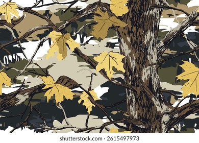 Camouflage seamless pattern. Hunting camouflage background. Real tree pattern. Digital camouflage. Vector camo. Oak tree pattern