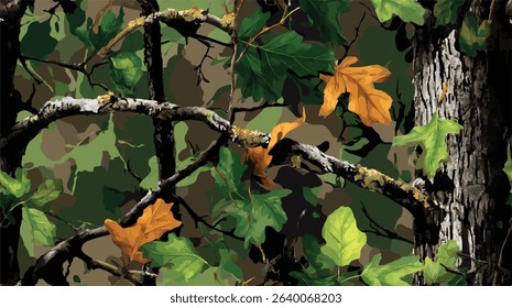 Camouflage seamless pattern. Hunting camouflage background. Vector tree hunting camouflage woodland pattern. 