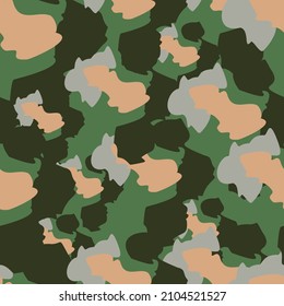 Camouflage seamless pattern. Irregular shapes endless wallpaper. Abstract animal print. Funny doodle camo elements background. Creative design for fabric, textile print, wrapping, cover