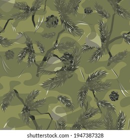 Camouflage seamless pattern from leaves. Abstract camo. Endless military texture. Print on fabric, textiles, clothes. Vector illustration