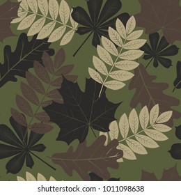 Camouflage seamless pattern, leaves style. Vector background.