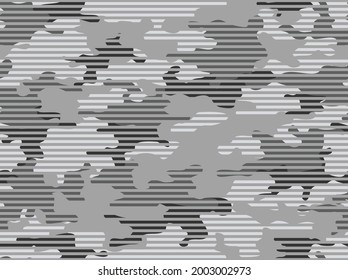 Camouflage Seamless Pattern From Lines On A Dark Background. Military Texture. Abstract Camo. Print On Fabric And Clothing. Vector Illustration