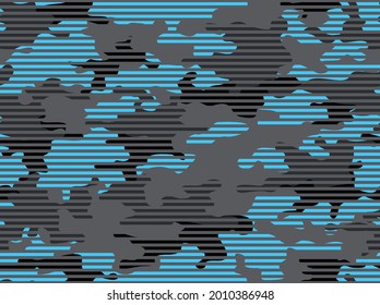 Camouflage seamless pattern from lines on a dark background. Military texture. Abstract camo. Print on fabric and clothing. Vector illustration