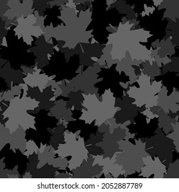 Camouflage seamless pattern of maple leaves. Abstract modern floral endless background in military style for fabric and fashion print. Vector ilustration.