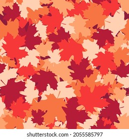 Camouflage seamless pattern of maple leaves. Abstract modern floral endless background in military style for fabric and fashion print. Vector ilustration.