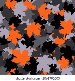 Camouflage seamless pattern of maple leaves. Abstract modern floral endless background in military style for fabric and fashion print. Vector ilustration.