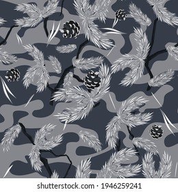Camouflage seamless pattern. Military camo of spots and leaves. Military texture modern. Endless plant and spot ornament. Print on fabric on textiles. Vector graphics