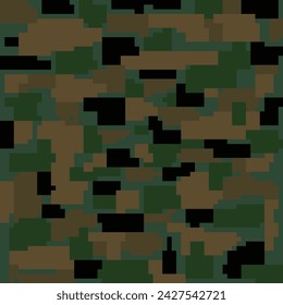 Camouflage seamless pattern. Military dark green color pixel art  camouflage background.