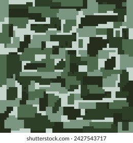Camouflage seamless pattern. Military dark green color pixel art camouflage background.
