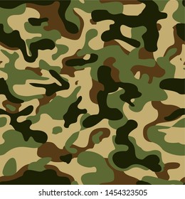 
Camouflage seamless pattern. Military texture. Hunting fishing. Dark brown and green spots on a beige background. Print on fabric on paper. Vector