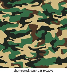 
Camouflage seamless pattern military texture. Modern. Print on clothes on tan. Abstract background from green spots. Vector