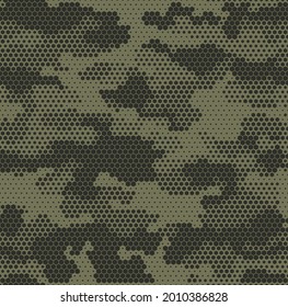 Camouflage seamless pattern modern. Abstract camo from hexagonal elements. Military texture. Print on fabric on clothes. Vector illustration